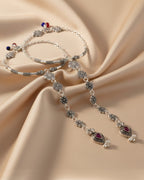 VOJ Set Of 2 Silver-Plated Stainless Steel Floral Shape Anklet With Toe Ring
