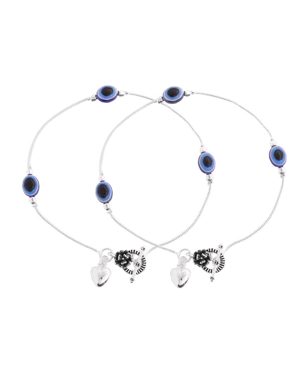 VOJ Set Of 2 Silver-Plated Stainless Steel Evil Eye Studded Anklet - Distacart
