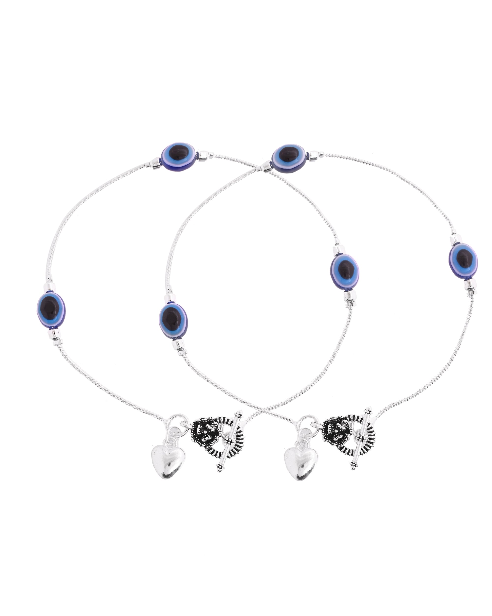 VOJ Set Of 2 Silver-Plated Stainless Steel Evil Eye Studded Anklet - Distacart