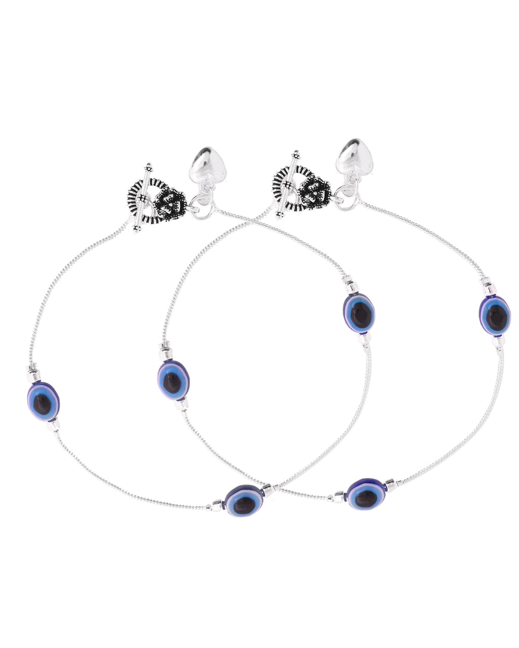 VOJ Set Of 2 Silver-Plated Stainless Steel Evil Eye Studded Anklet - Distacart