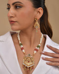 VOJ Gold Polished Designer Long Necklace With Earrings Set