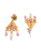 VOJ Gold Polished Designer Long Necklace With Earrings Set