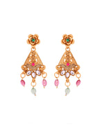 VOJ Gold Polished Designer Long Necklace With Earrings Set