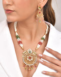 VOJ Gold Polished Traditional Long Necklace With Earrings Set