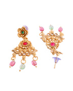 VOJ Gold Polished Traditional Long Necklace With Earrings Set
