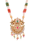 VOJ Gold Polished Traditional Long Necklace With Earrings Set