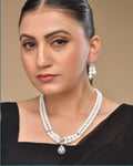 VOJ Silver Plated Pearl & Ad Studded Designer Jewellery Set - Distacart