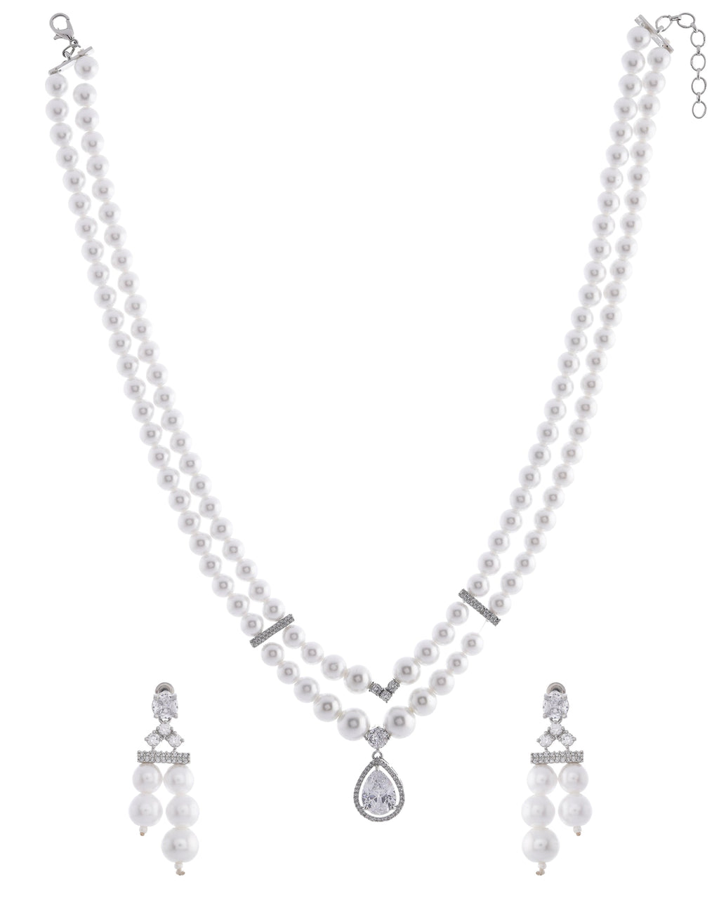 VOJ Silver Plated Pearl & Ad Studded Designer Jewellery Set - Distacart