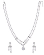 VOJ Silver Plated Pearl & Ad Studded Designer Jewellery Set - Distacart