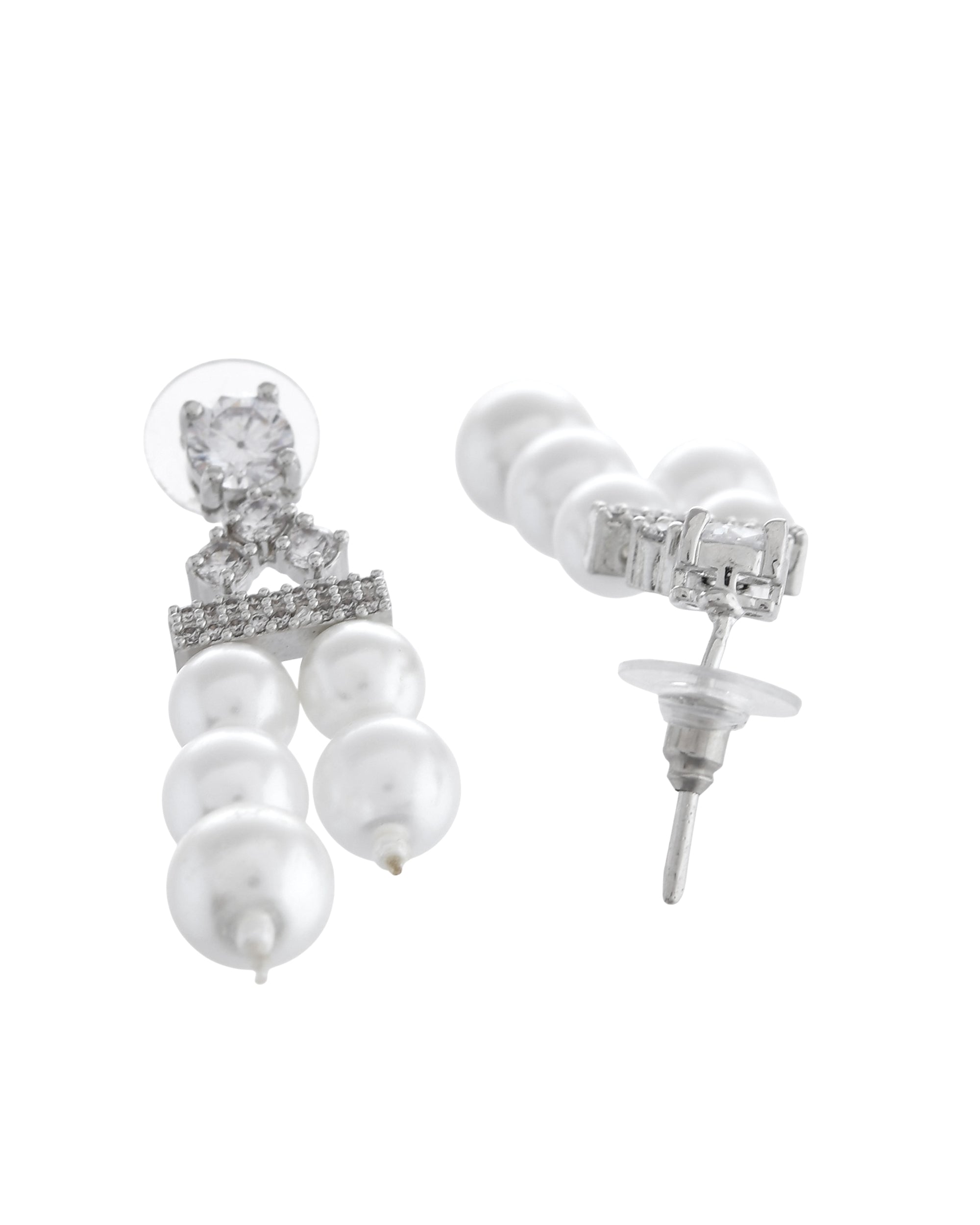 VOJ Silver Plated Pearl & Ad Studded Designer Jewellery Set - Distacart