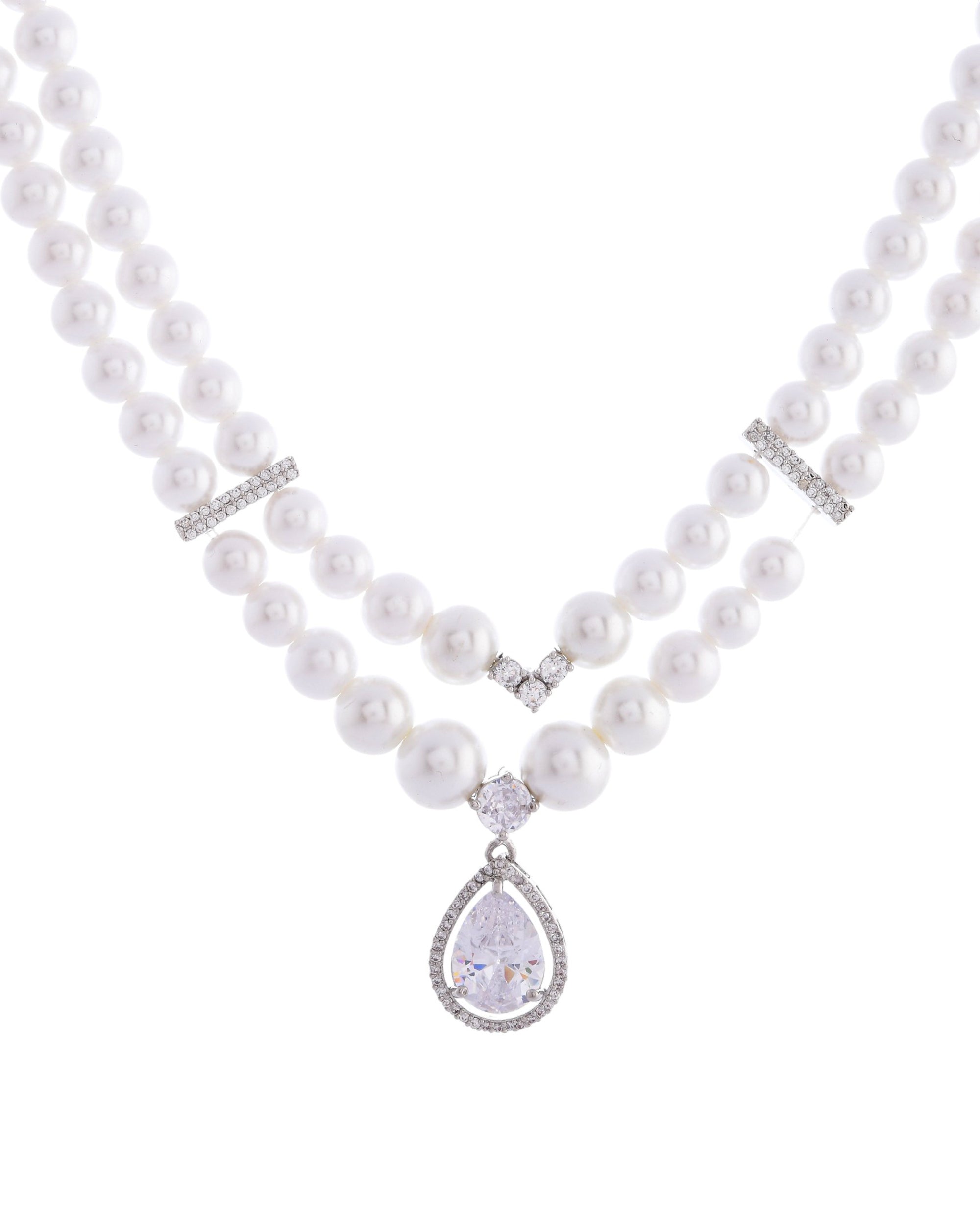 VOJ Silver Plated Pearl & Ad Studded Designer Jewellery Set - Distacart