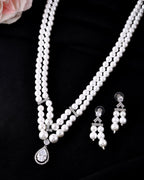 VOJ Silver Plated Pearl & Ad Studded Designer Jewellery Set - Distacart