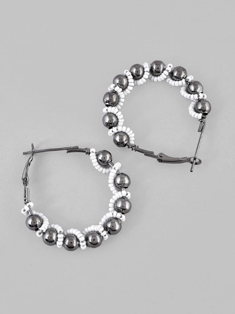 VOJ White Pearl With Silver Bead Hoop Earrings - Distacart