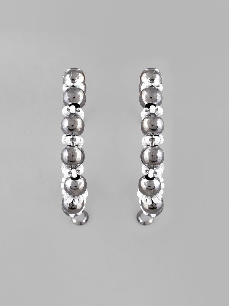 VOJ White Pearl With Silver Bead Hoop Earrings - Distacart