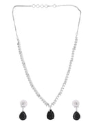 VOJ Silver Plated Black Teardrop Stone Studded Simple Jewellery Set
