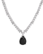 VOJ Silver Plated Black Teardrop Stone Studded Simple Jewellery Set
