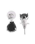 VOJ Silver Plated Black Teardrop Stone Studded Simple Jewellery Set