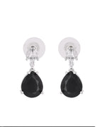 VOJ Silver Plated Black Teardrop Stone Studded Simple Jewellery Set