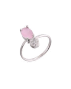 VOJ Silver Plated Baby Pink Stone Studded Necklace With Earrings, Ring And Bracelet Set