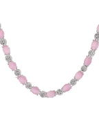 VOJ Silver Plated Baby Pink Stone Studded Necklace With Earrings, Ring And Bracelet Set