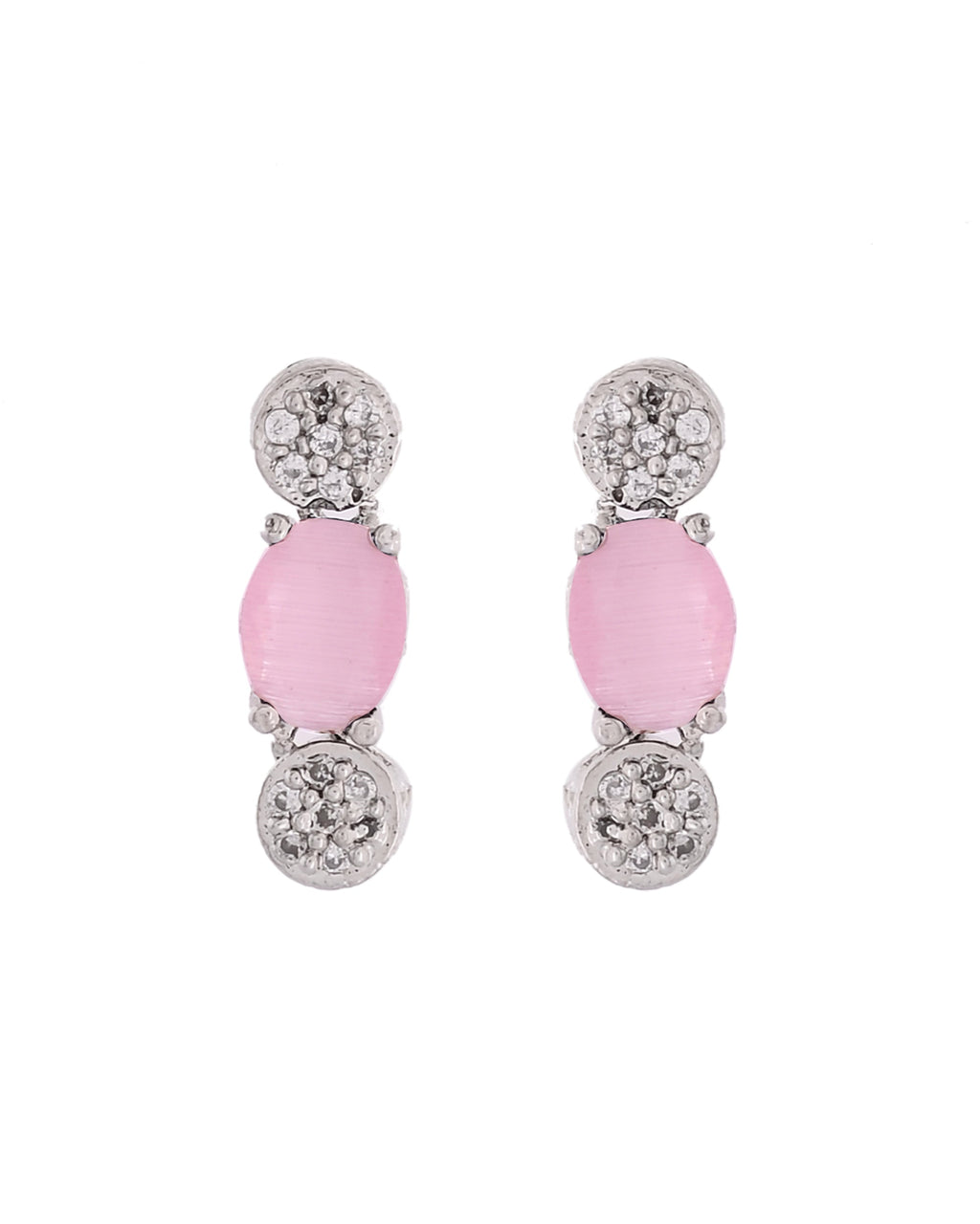 VOJ Silver Plated Baby Pink Stone Studded Necklace With Earrings, Ring And Bracelet Set