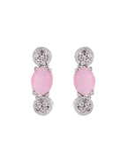 VOJ Silver Plated Baby Pink Stone Studded Necklace With Earrings, Ring And Bracelet Set