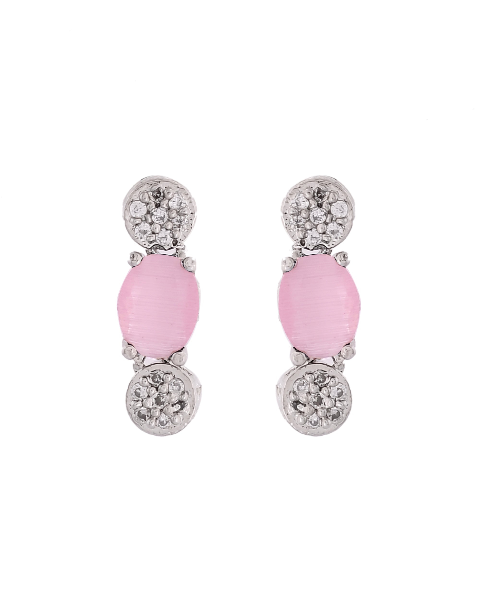 VOJ Silver Plated Baby Pink Stone Studded Necklace With Earrings, Ring And Bracelet Set