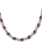 VOJ Silver Plated Purple Stone Studded Necklace With Earrings, Ring And Bracelet Set
