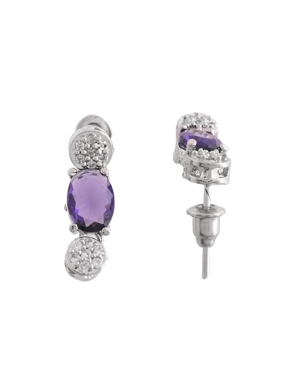 VOJ Silver Plated Purple Stone Studded Necklace With Earrings, Ring And Bracelet Set