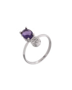 VOJ Silver Plated Purple Stone Studded Necklace With Earrings, Ring And Bracelet Set