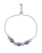 VOJ Silver Plated Purple Stone Studded Necklace With Earrings, Ring And Bracelet Set