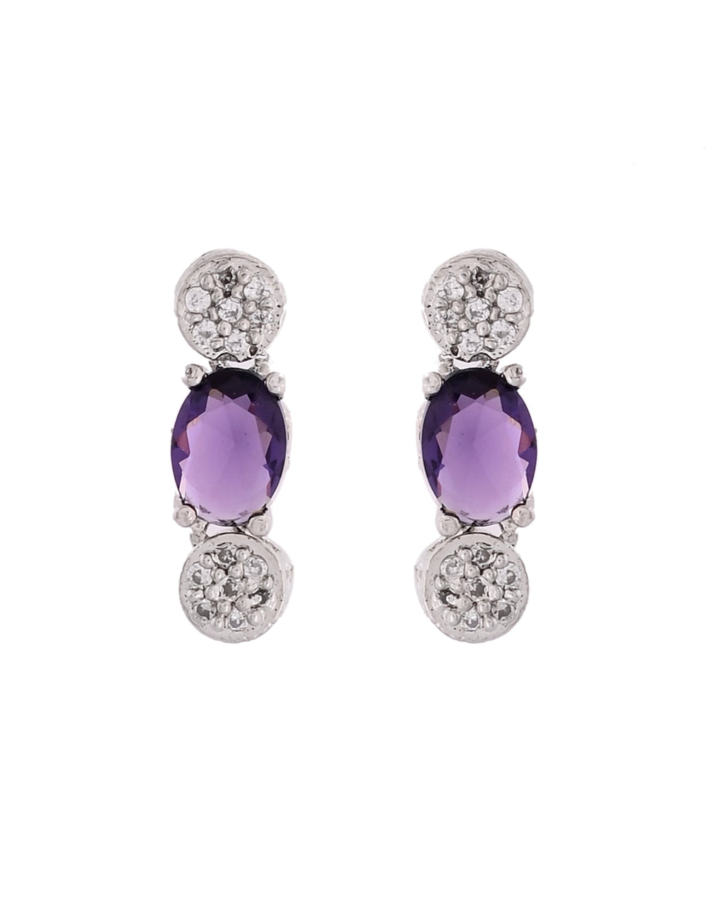 VOJ Silver Plated Purple Stone Studded Necklace With Earrings, Ring And Bracelet Set