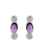 VOJ Silver Plated Purple Stone Studded Necklace With Earrings, Ring And Bracelet Set