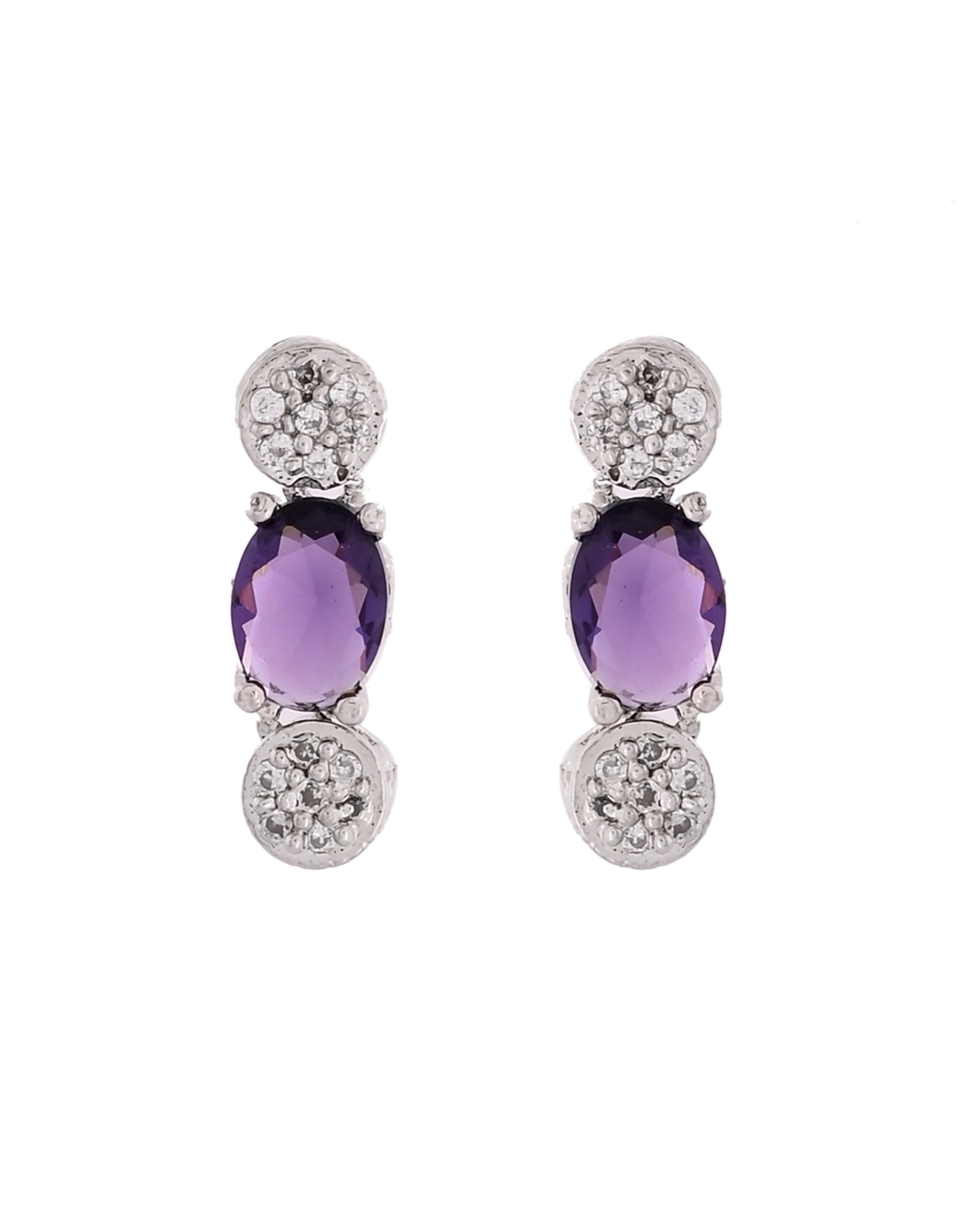 VOJ Silver Plated Purple Stone Studded Necklace With Earrings, Ring And Bracelet Set