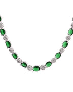 VOJ Silver Plated Green Stone Studded Necklace With Earrings, Ring And Bracelet Set