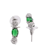 VOJ Silver Plated Green Stone Studded Necklace With Earrings, Ring And Bracelet Set