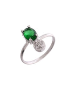 VOJ Silver Plated Green Stone Studded Necklace With Earrings, Ring And Bracelet Set