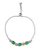 VOJ Silver Plated Green Stone Studded Necklace With Earrings, Ring And Bracelet Set