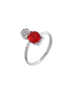 VOJ Silver Plated Red Stone Studded Necklace With Earrings, Ring And Bracelet Set