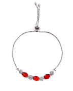 VOJ Silver Plated Red Stone Studded Necklace With Earrings, Ring And Bracelet Set