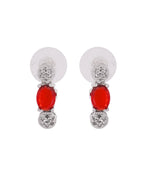 VOJ Silver Plated Red Stone Studded Necklace With Earrings, Ring And Bracelet Set