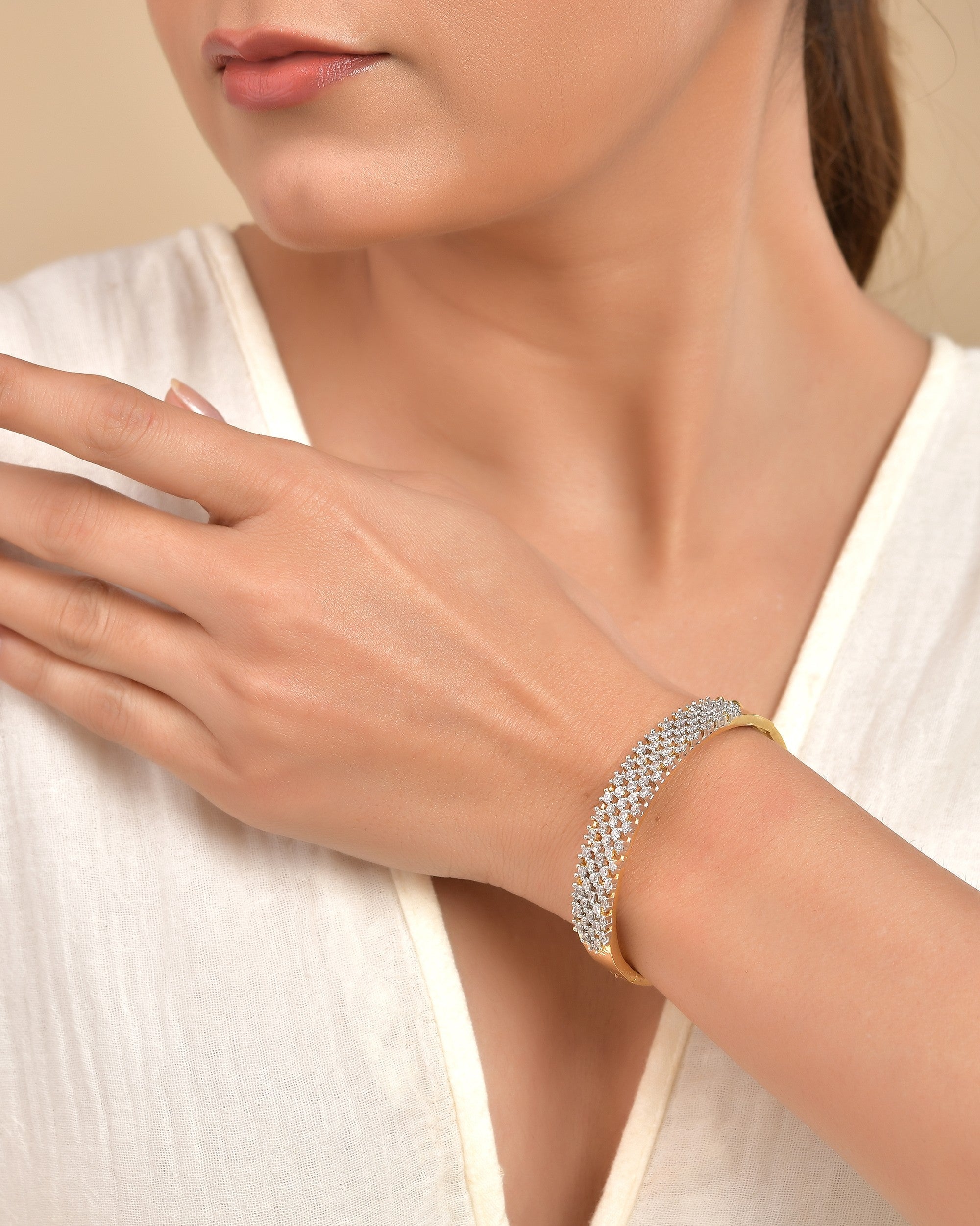 VOJ Women Gold Polished Cz Studded Kada Bracelet - Distacart