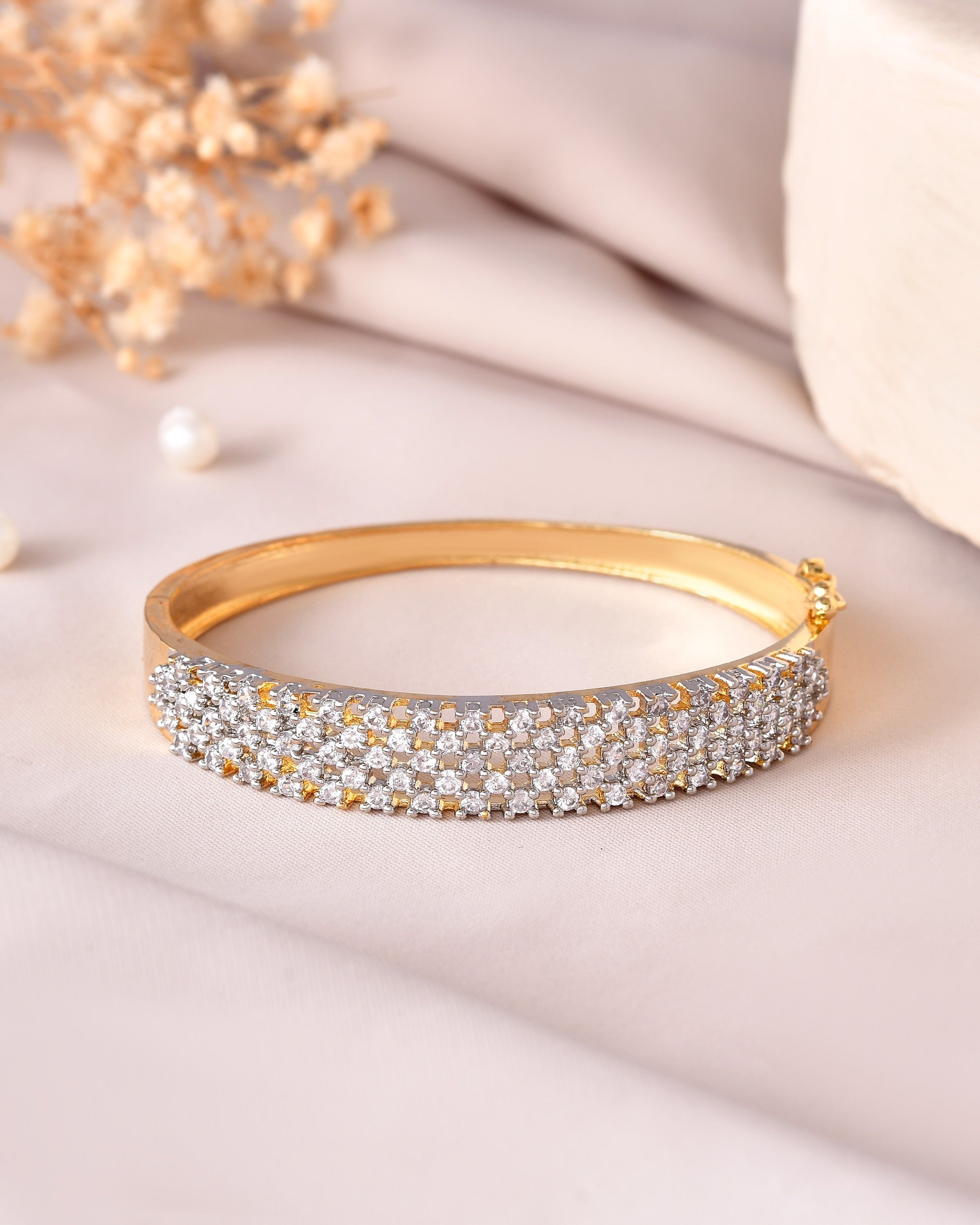 VOJ Women Gold Polished Cz Studded Kada Bracelet - Distacart