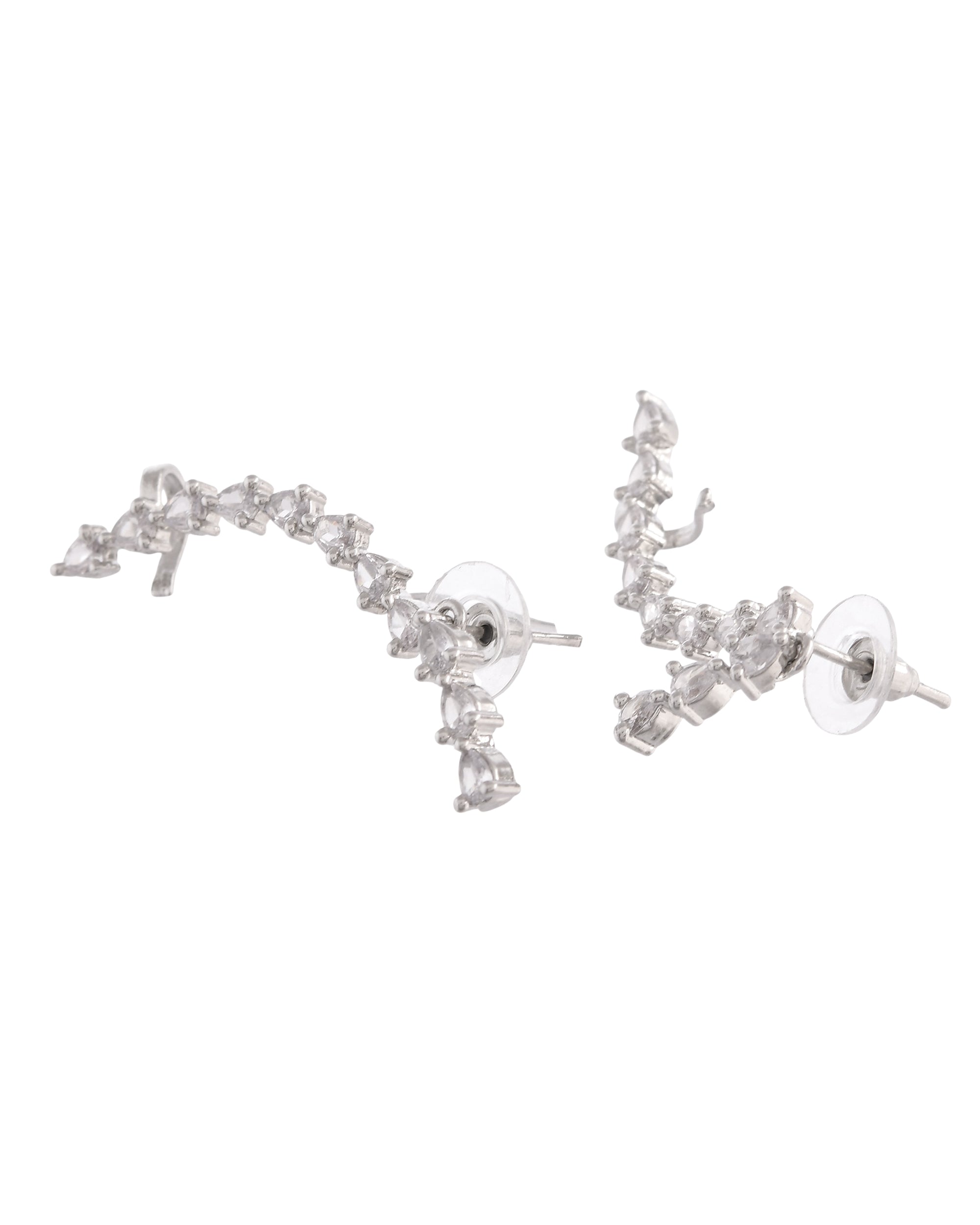 VOJ Silver Plated Cz Stone Studded Teardrop Shaped Ear Cuff Earrings - Distacart