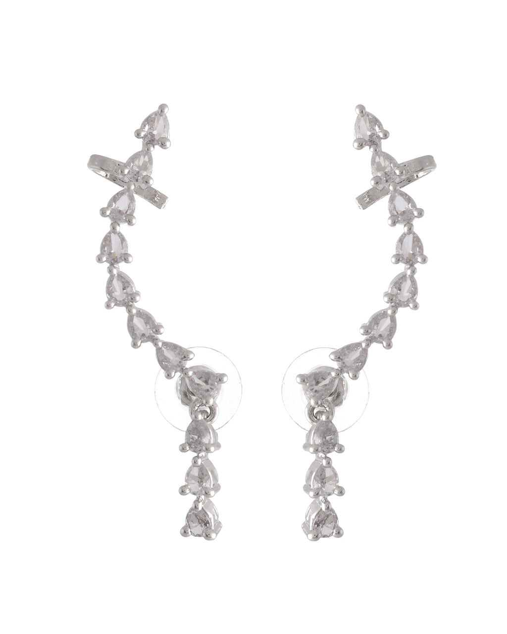 VOJ Silver Plated Cz Stone Studded Teardrop Shaped Ear Cuff Earrings - Distacart