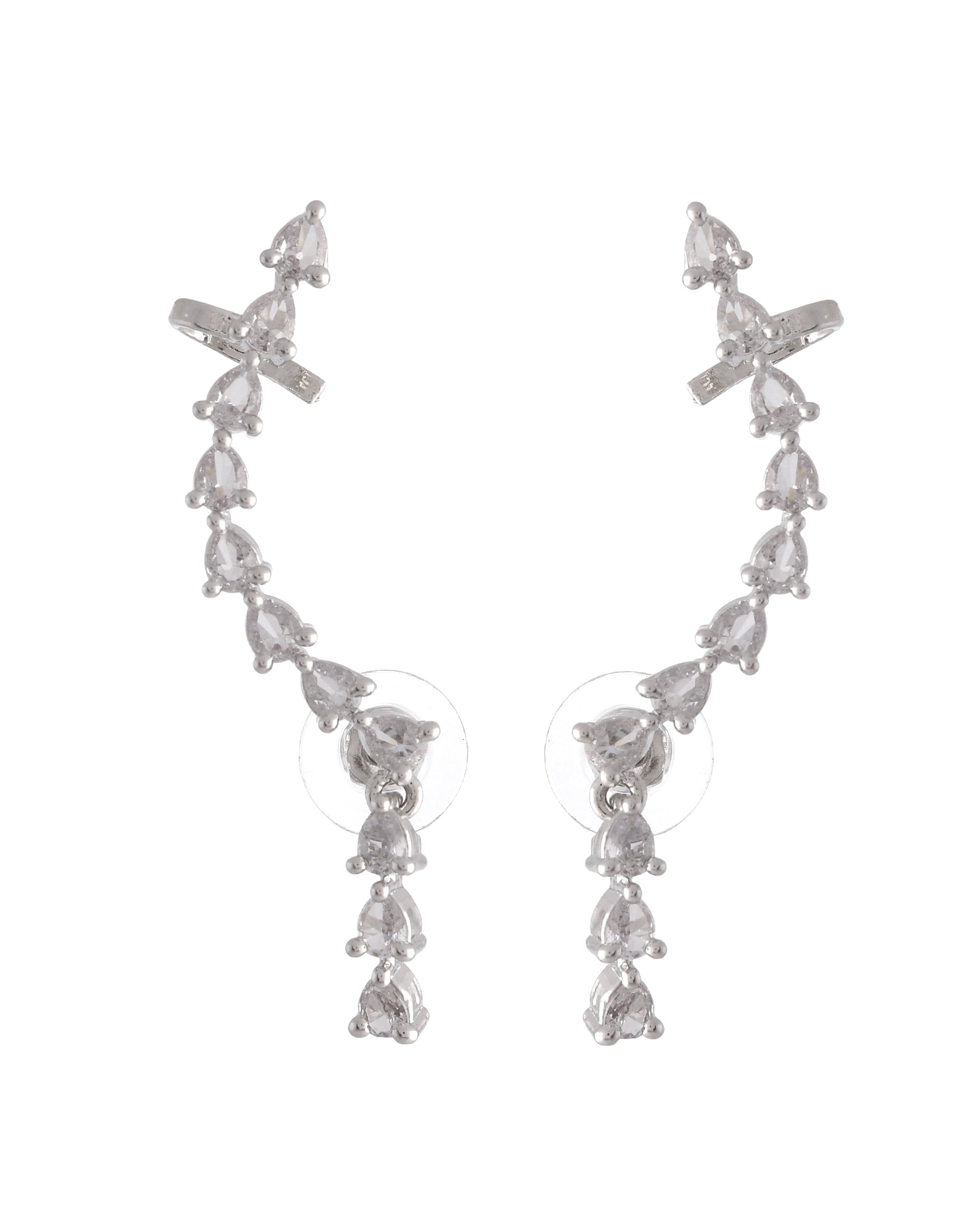 VOJ Silver Plated Cz Stone Studded Teardrop Shaped Ear Cuff Earrings - Distacart