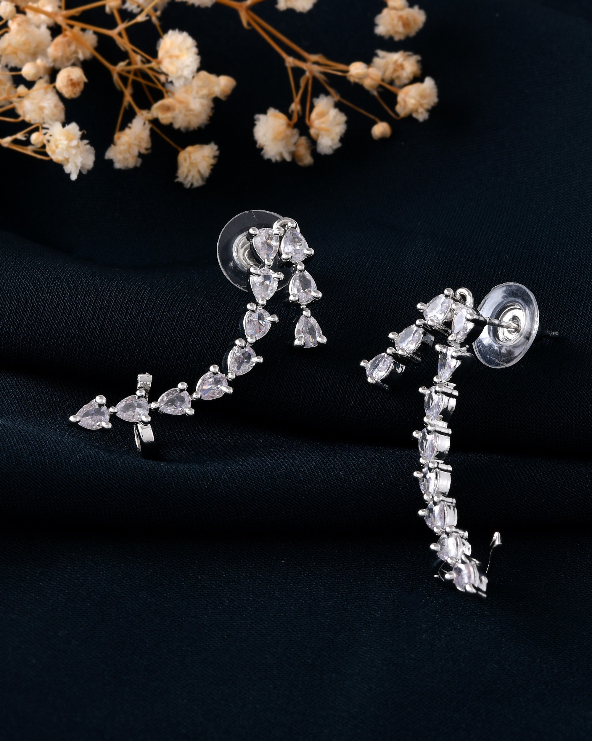 VOJ Silver Plated Cz Stone Studded Teardrop Shaped Ear Cuff Earrings - Distacart