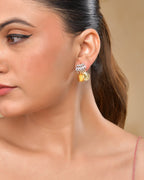 VOJ Gold Polished Small Coin & Stone Studded Studs Earrings - Distacart