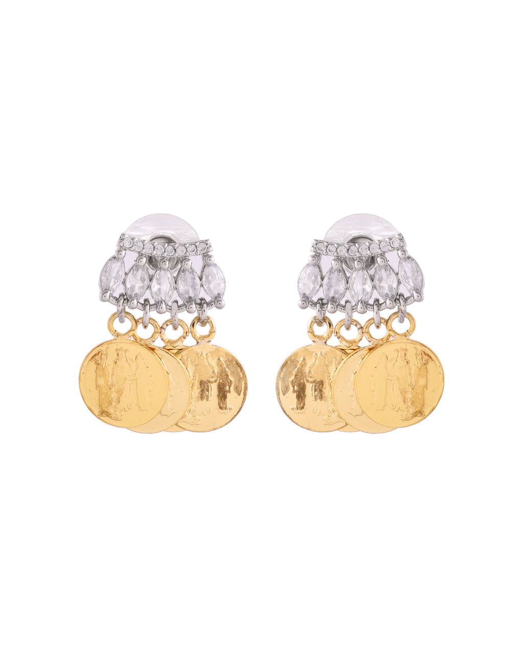 VOJ Gold Polished Small Coin & Stone Studded Studs Earrings - Distacart