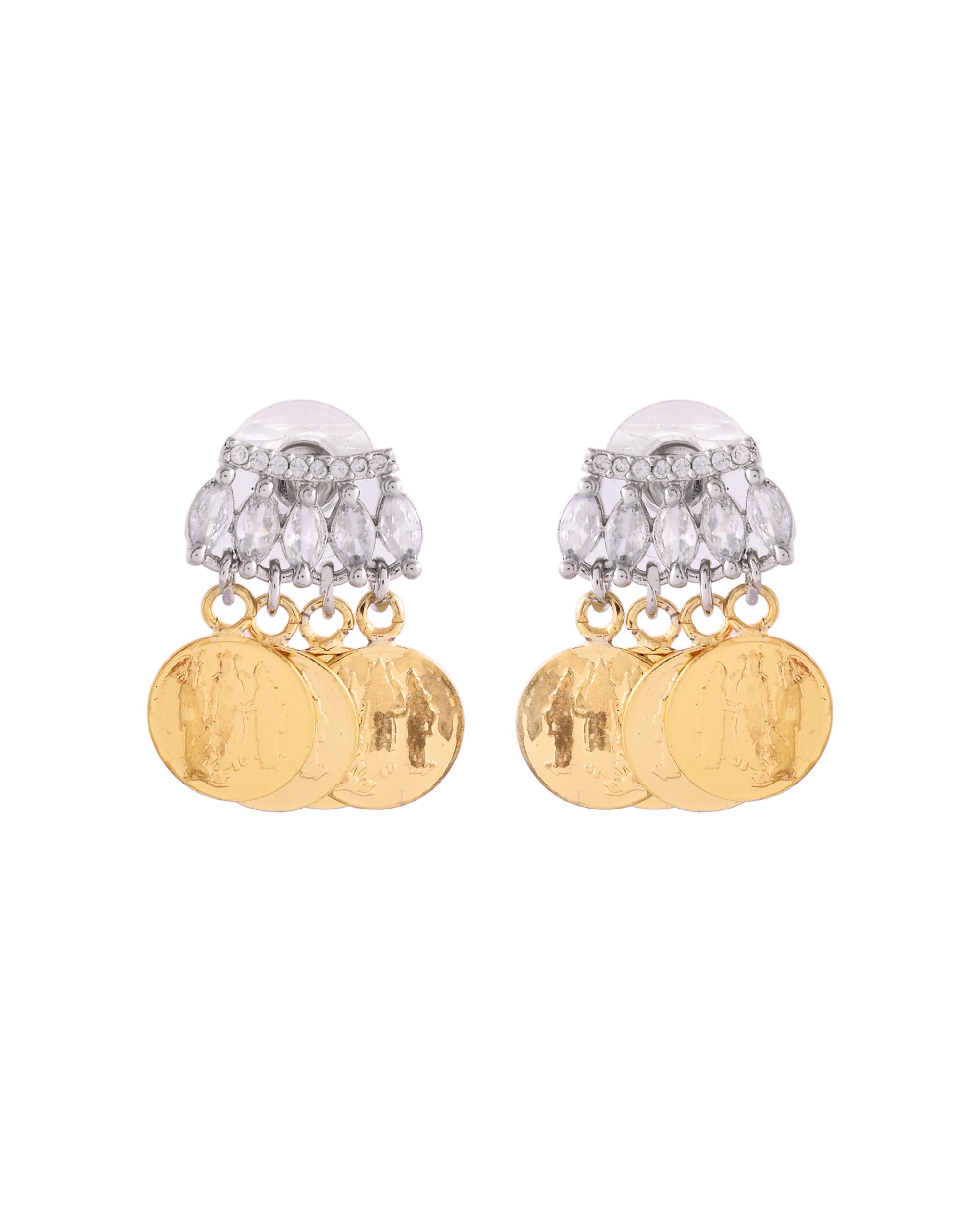 VOJ Gold Polished Small Coin & Stone Studded Studs Earrings - Distacart